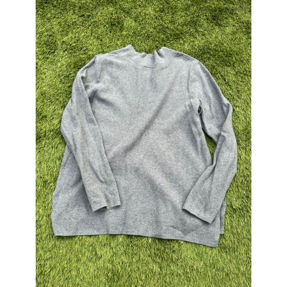 LOFT Heather Gray V-Neck‎ Side Slit Sweater - Size Medium - Minimalist Cozy - Picture 2 of 3